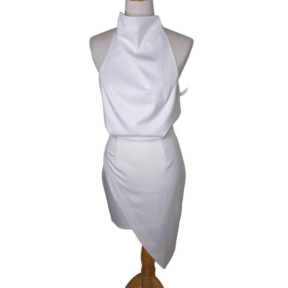🆕ELLIATT Camo Asymmetric Satin Halter Dress Medium 6 White - Picture 6 of 11